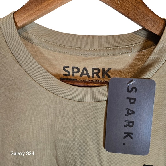 Sparkle In Pink Other - SPARK Mens T‎ Shirt Size S Tan Graphic Print Cotton Casual Top